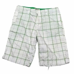 Men’s Old Navy Swim Trunks Surf Shorts Sz 32 Plaid White Green Beach Pool Button